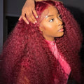 Burgundy Kinky Straight Yaki Human Hair 13x4 Lace Front Colorful Hair Wig