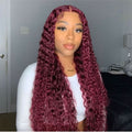 #99J Burgundy Water Wave Human Hair 13x4 Lace Frontal Wig