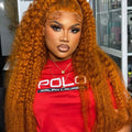 #350 Ginger Orange Water Wave Human Hair 13x4 Lace Frontal Wig
