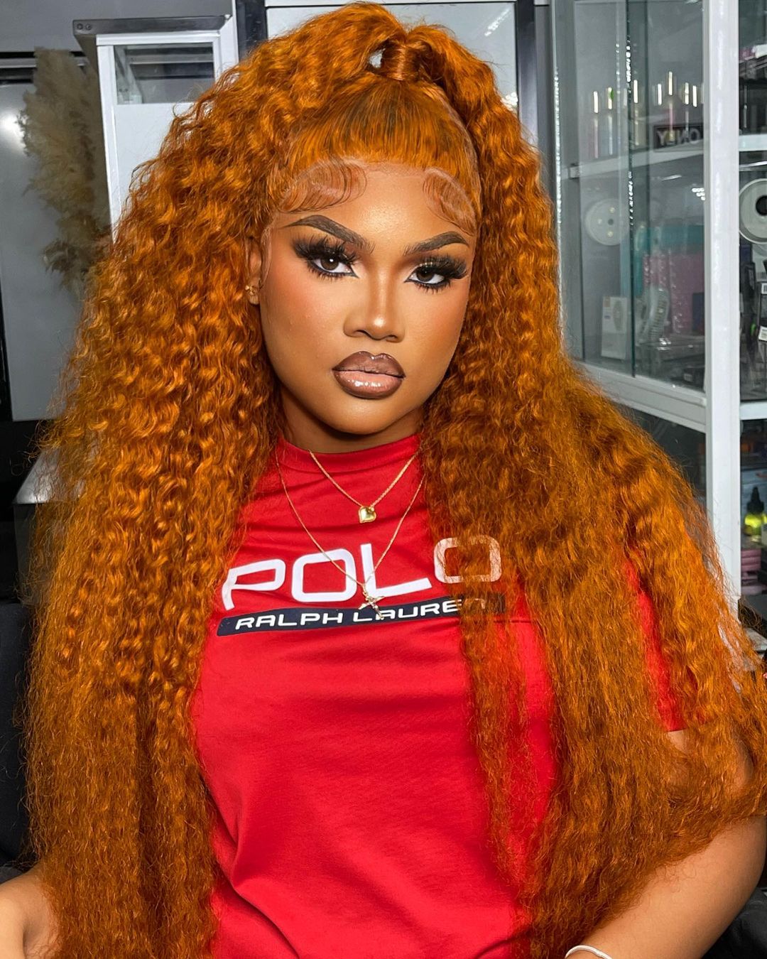 #350 Ginger Orange Water Wave Human Hair 13x4 Lace Frontal Wig