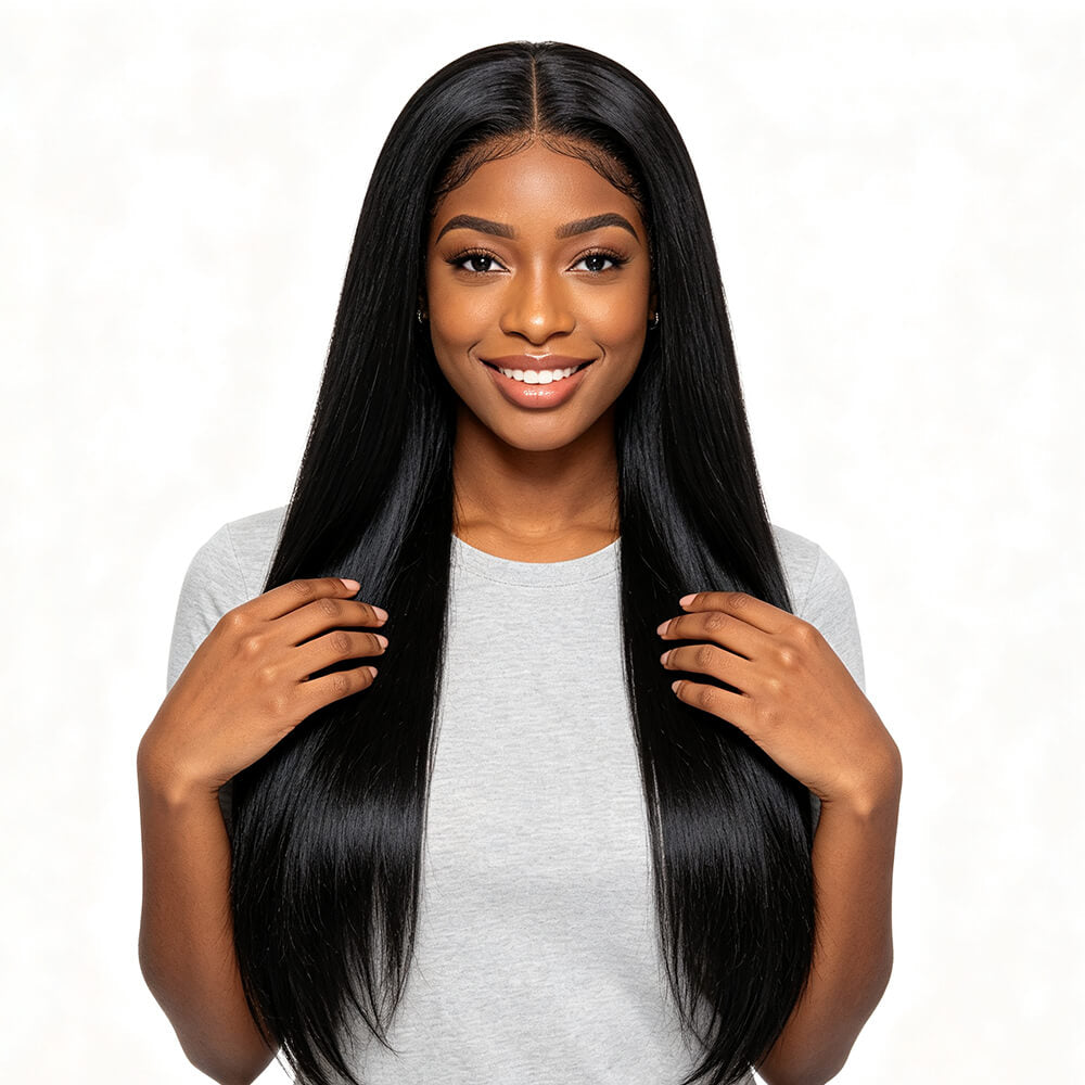 100% Handmade Brazilian Virgin Hair Straight Full Lace Pre Plucked Human Hair Wigs