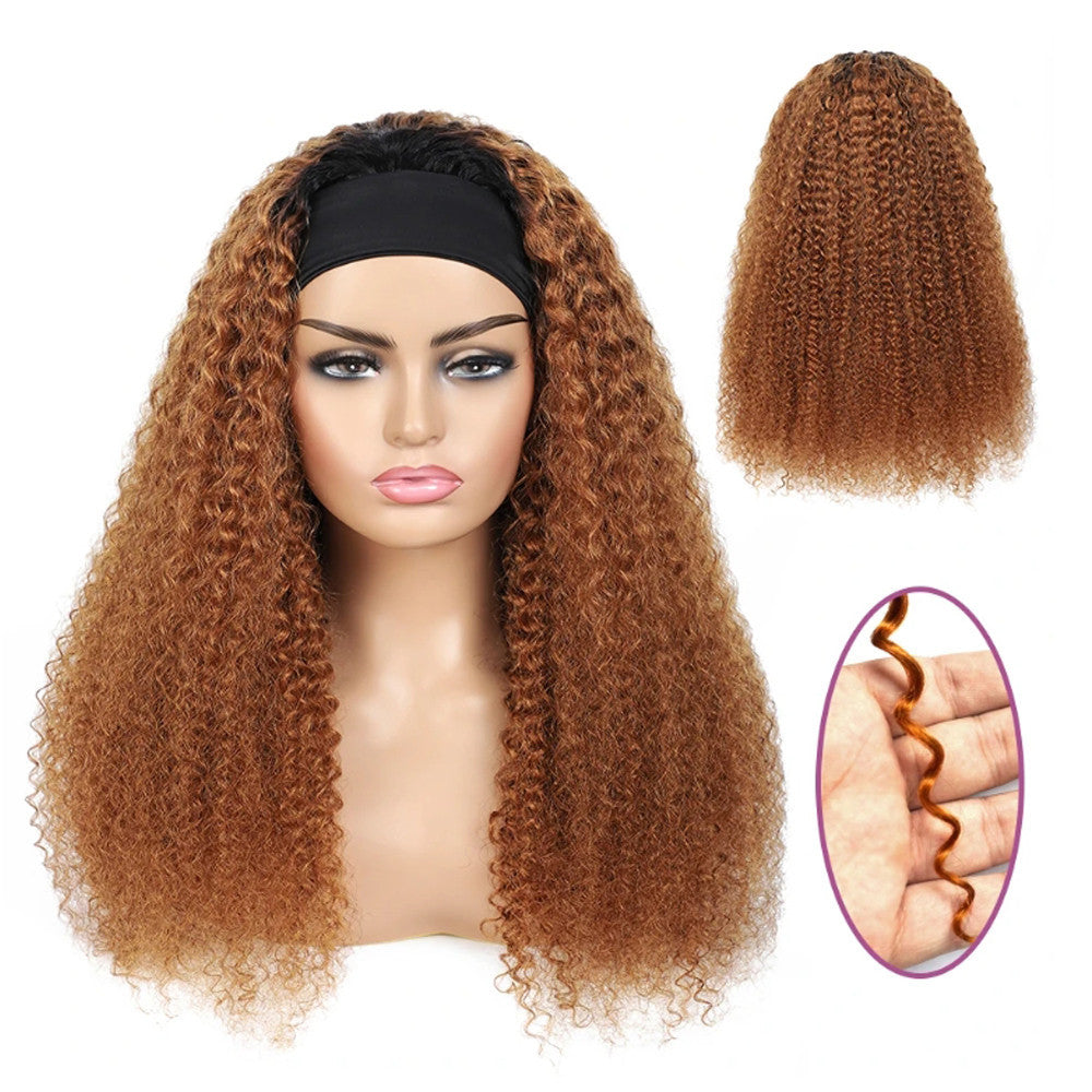 Ombre T1b/30 Brown Kinky Curly Human Hair Headband Wigs