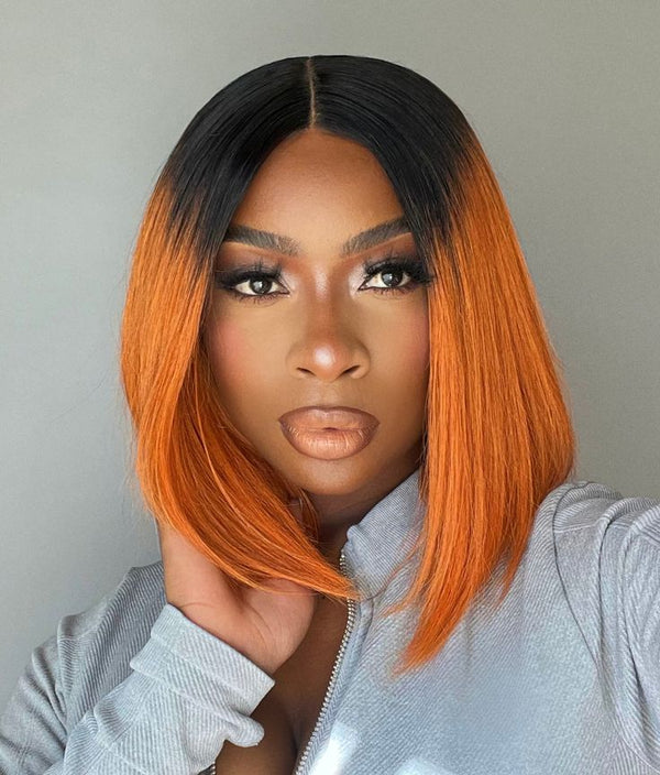 12A Double Drawn T1b/350 Short Bob Human Hair 4x4 5x5 13x4 Lace Front Wig