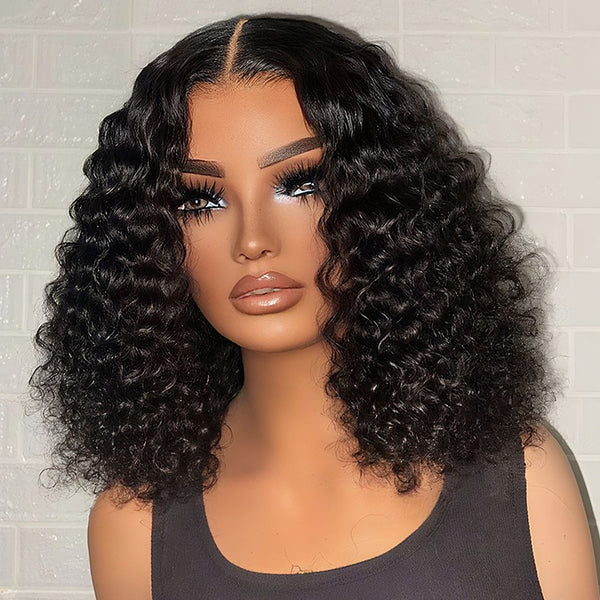 12A Double Drawn Deep Curly Short Bob Human Hair 4x4 5x5 13x4 Lace Front Wig