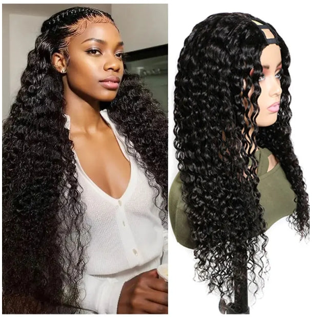 Brazilian Water Wave Virgin Human Hair U Part Wigs