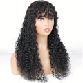 Natural Black Color Water Wave Human Hair Wigs with Bangs