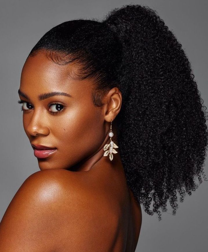 Kinky Curly Human Hair Wrap Ponytail Extensions, Natural Black Invisible Tape Ponytail