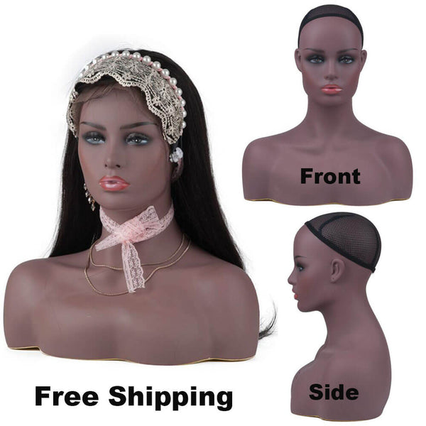 Realistic Female Mannequin Head Stand with Bust Perfect for Display Hair Wigs, Hats, Sunglasses, Scarf, Jewelry - CocoBeautySupply