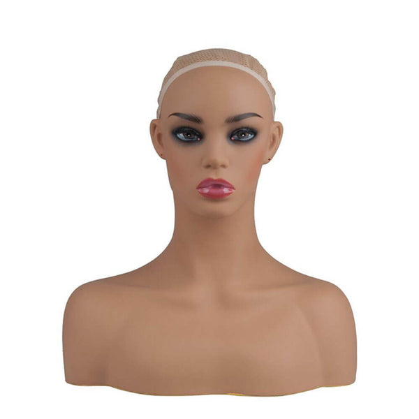 Realistic Female Mannequin Head Stand with Bust Perfect for Display Hair Wigs, Hats, Sunglasses, Scarf, Jewelry - CocoBeautySupply