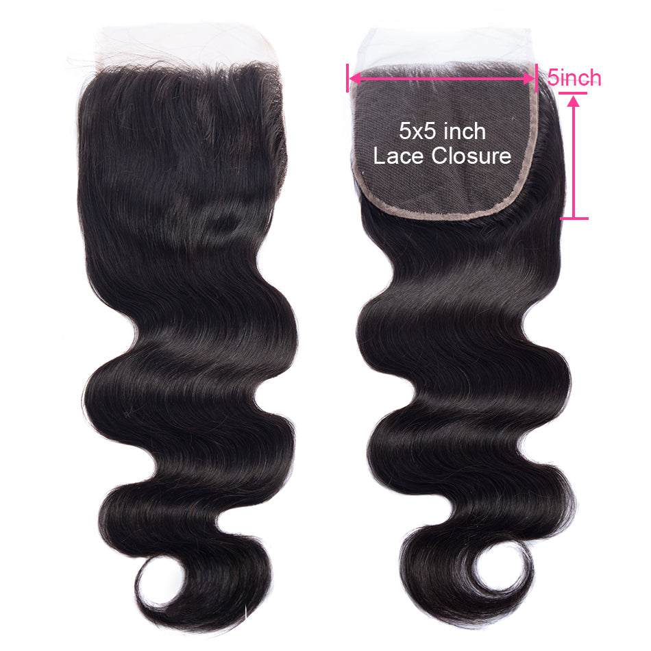 5x5 Transparent Lace Closure #1b Natural Black Color Top Swiss Invisible Lace with Baby Hair