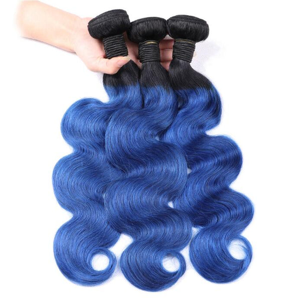 #1b Blue Body Wave Human Hair 1/3/4 Bundles 100% Virgin Wet Wavy Human Hair Extensions