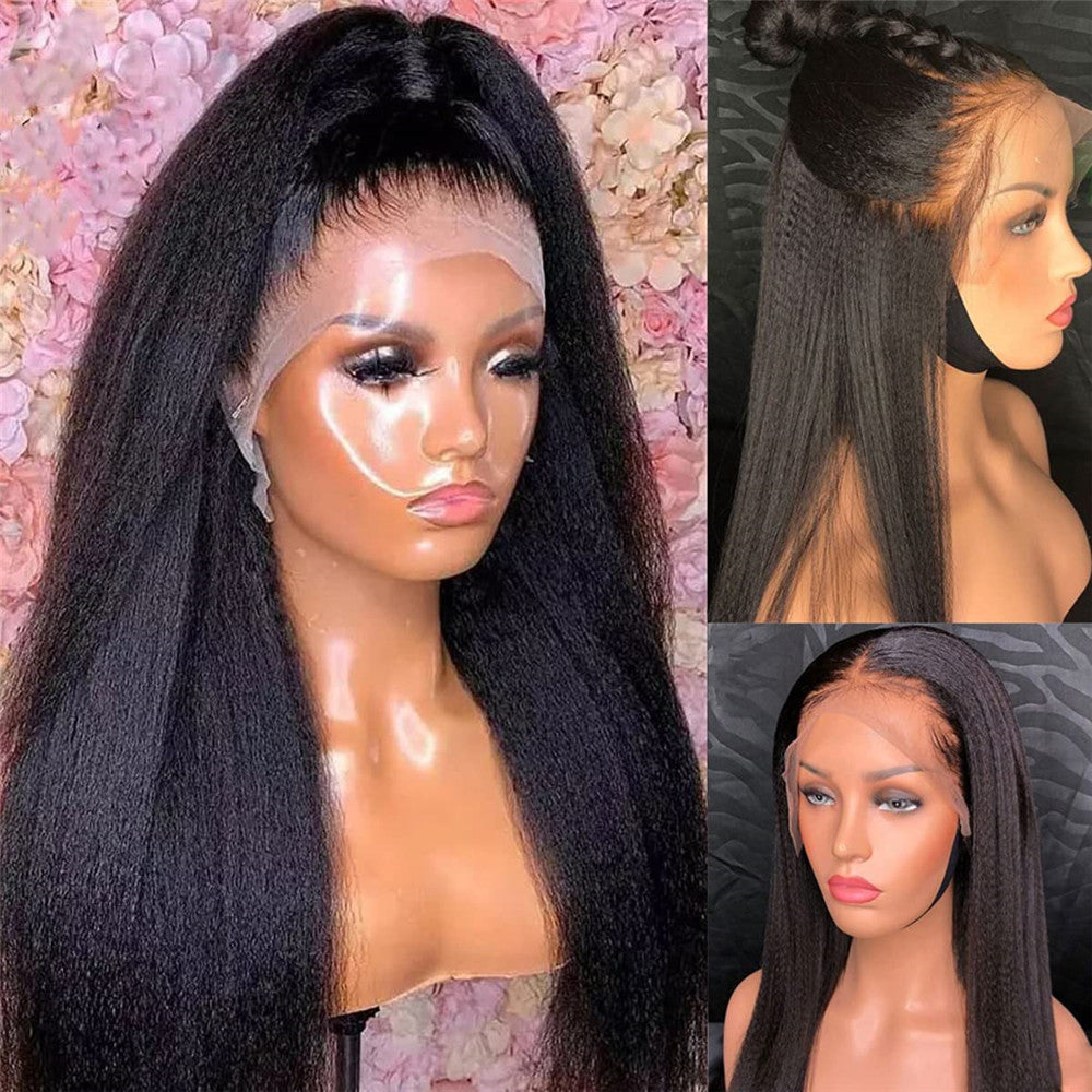 Cheap Kinky Straight Human Hair T Part Lace Wigs