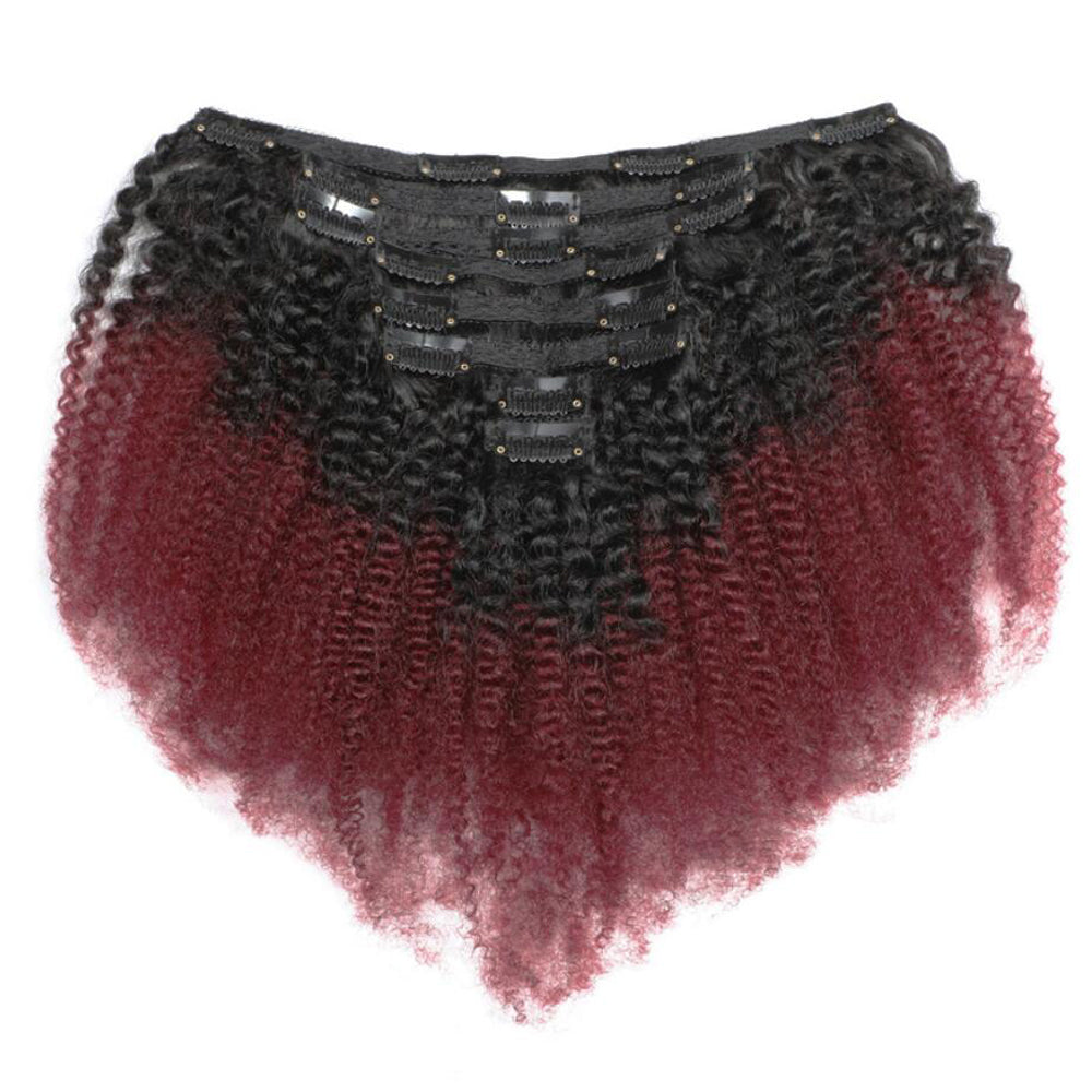 Ombre T1b/99J Brazilian Afro Kinky Curly Clip In Human Hair Extensions 8Pcs/Set