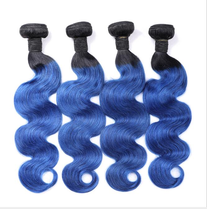 #1b Blue Body Wave Human Hair 1/3/4 Bundles 100% Virgin Wet Wavy Human Hair Extensions