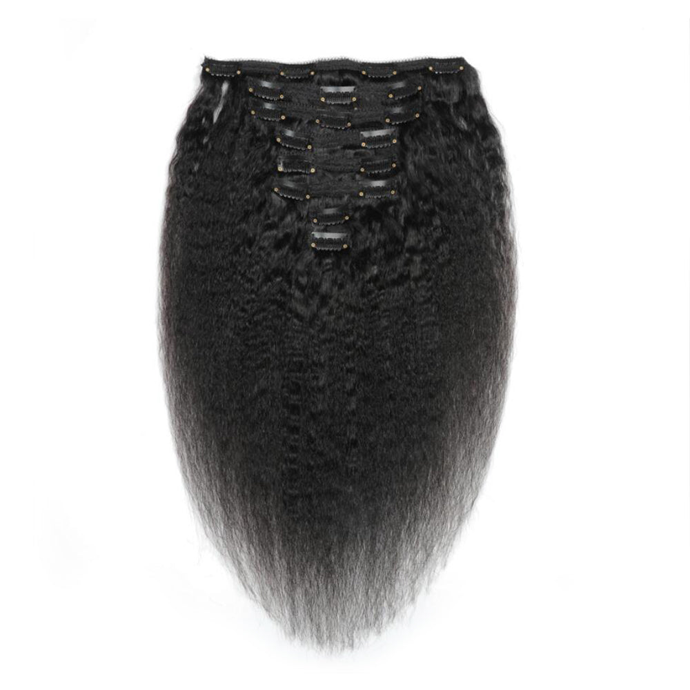 Brazilian Kinky Straight Human Hair Clip In Hair Extensions 8Pcs/Set