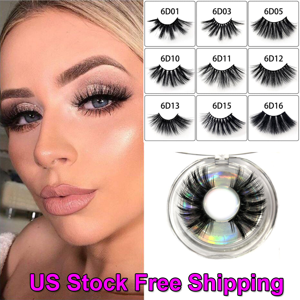 6D Mink Eyelashes 100% Handmade 25MM Thick Natural Long Realistic Eyelashes Reusable Make Up Fake Lashes1 Pair/Set Round Box US Stock