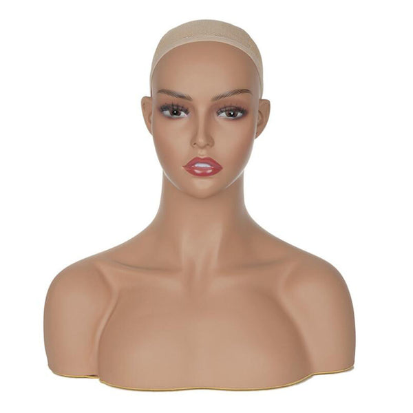 Realistic Female Brown Color Mannequin Heads Stand Perfect for Display Hair Wigs Scarfs Jewelry Earring Eyelashes