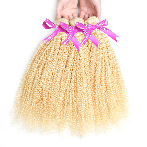 613 Blonde Kinky Curly Human Hair 1/3/4 Bundles 100% Human Hair Extensions