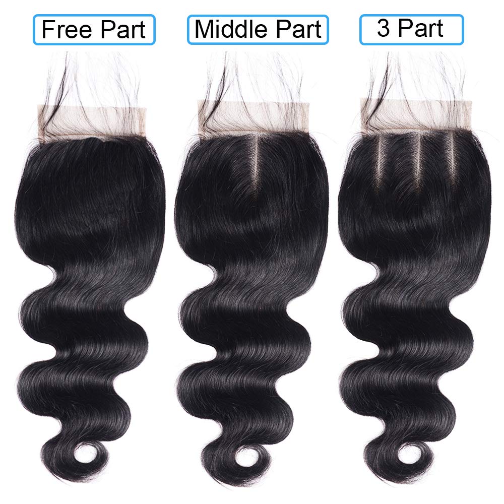 Natural Black Body Wave 4x4 Lace Closure Human Hair, Transparent Multi-Part Lace Closure Virgin Hair For Black Women