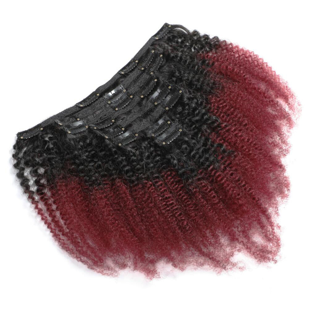 Ombre T1b/99J Brazilian Afro Kinky Curly Clip In Human Hair Extensions 8Pcs/Set