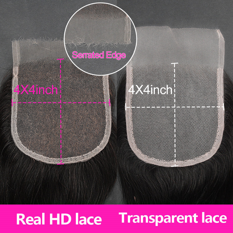 4x4 HD Lace Closure #1b Natural Black Color Top Swiss Invisible Lace with Baby Hair