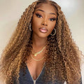 #P4/27 Highlight Kinky Curly Human Hair 13x4 Transparent Lace Frontal Wigs with Baby Hair Pre-Plucked