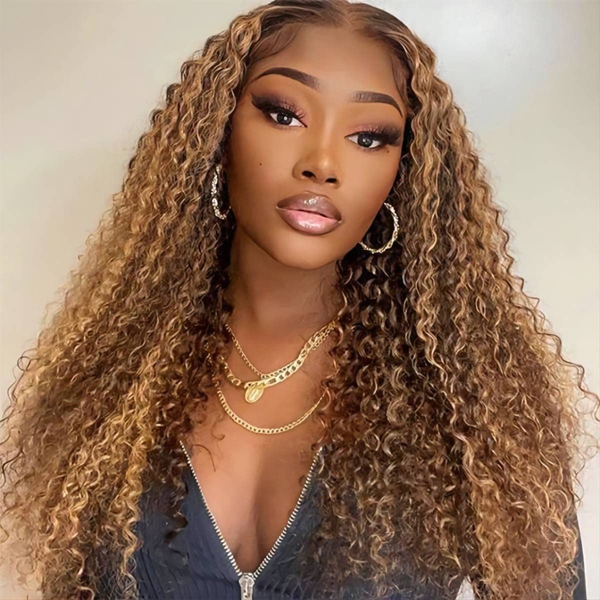 #P4/27 Highlight Kinky Curly Human Hair 13x4 Transparent Lace Frontal Wigs with Baby Hair Pre-Plucked