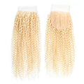 613 Blonde Kinky Curly 4x4 Lace Closure Human Hair, Transparent Lace Closure Virgin Hair For Black Women