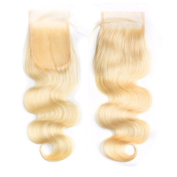 150% Density 613 Blonde Body Wave Human Hair 4x4 Lace Closure with Baby Hair