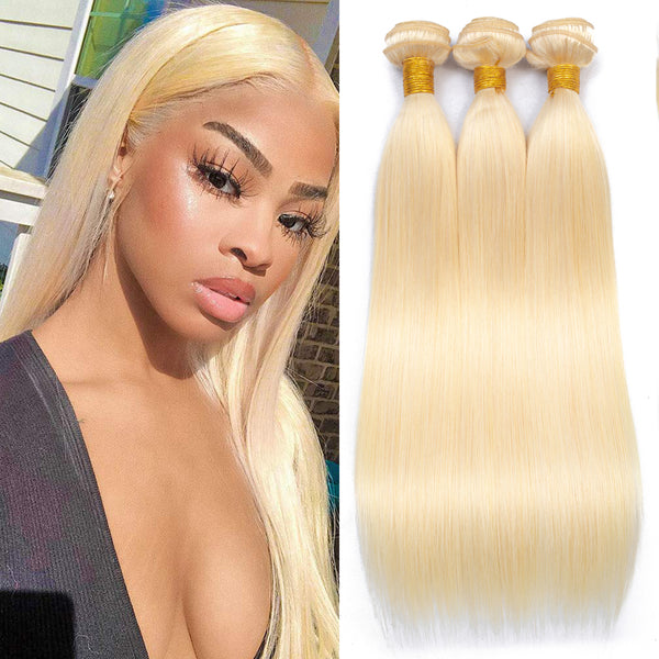 613 Blonde Straight Human Hair 1/3/4 Bundles 100% Human Hair Extensions