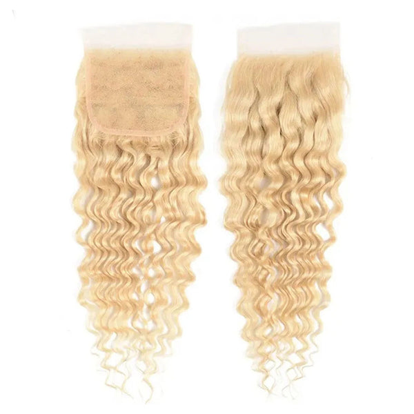 613 Blonde Deep Wave Human Hair 4x4 Lace Closure with Baby Hair