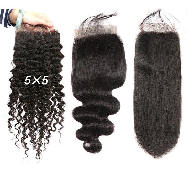 5x5 Transparent Lace Closure #1b Natural Black Color Top Swiss Invisible Lace with Baby Hair