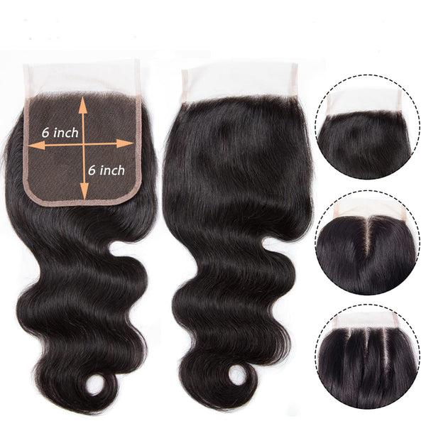 6x6 Transparent Lace Closure #1b Natural Black Color Top Swiss Invisible Lace with Baby Hair