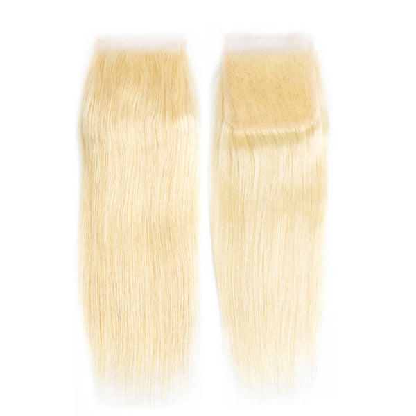 150% Density 613 Blonde Straight Human Hair 4x4 Lace Closure with Baby Hair