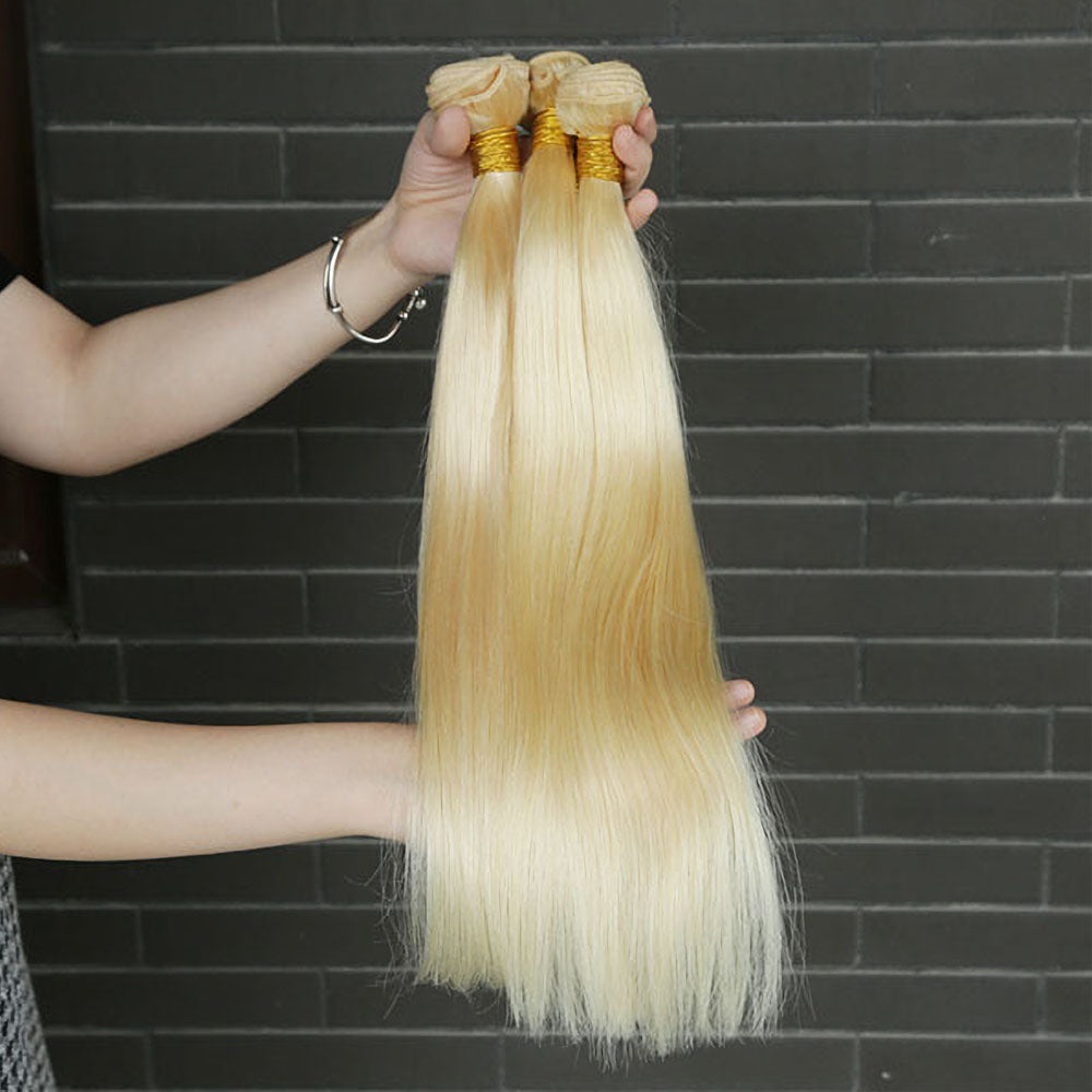 613 Blonde Straight Human Hair 1/3/4 Bundles 100% Human Hair Extensions