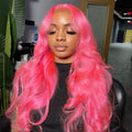 Pink Color Body Wave Human Hair 13x4 Transparent Lace Front Wigs Pre-Plucked 150% Density