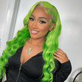 Mint Green Color Body Wave Human Hair 13x4 Transparent Lace Front Wigs Pre-Plucked 150% Density