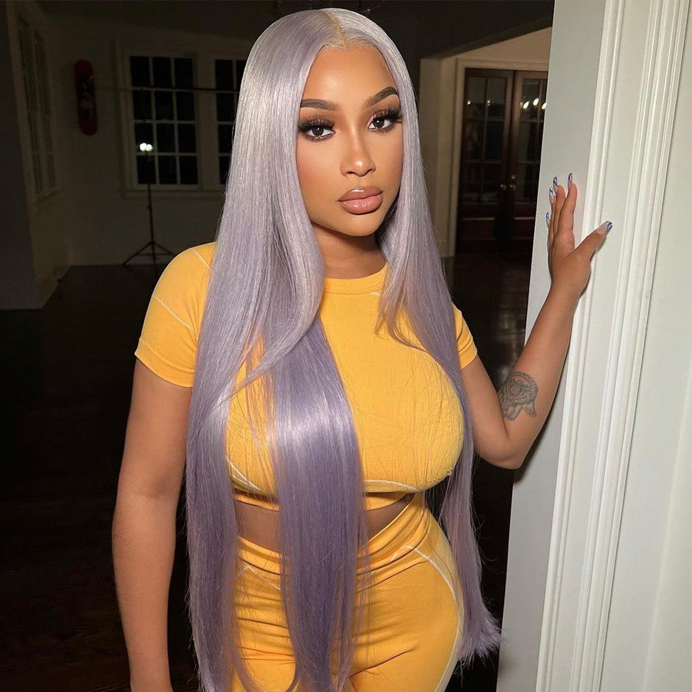 Gorgeous Grey Color Straight Human Hair 13x4 Transparent Lace Front Wigs Pre-Plucked 150% Density