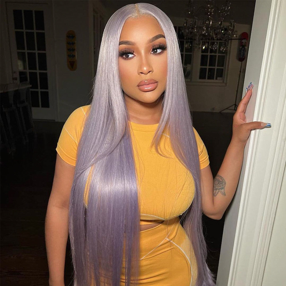 Gorgeous Grey Color Straight Human Hair 13x4 Transparent Lace Front Wigs Pre-Plucked 150% Density