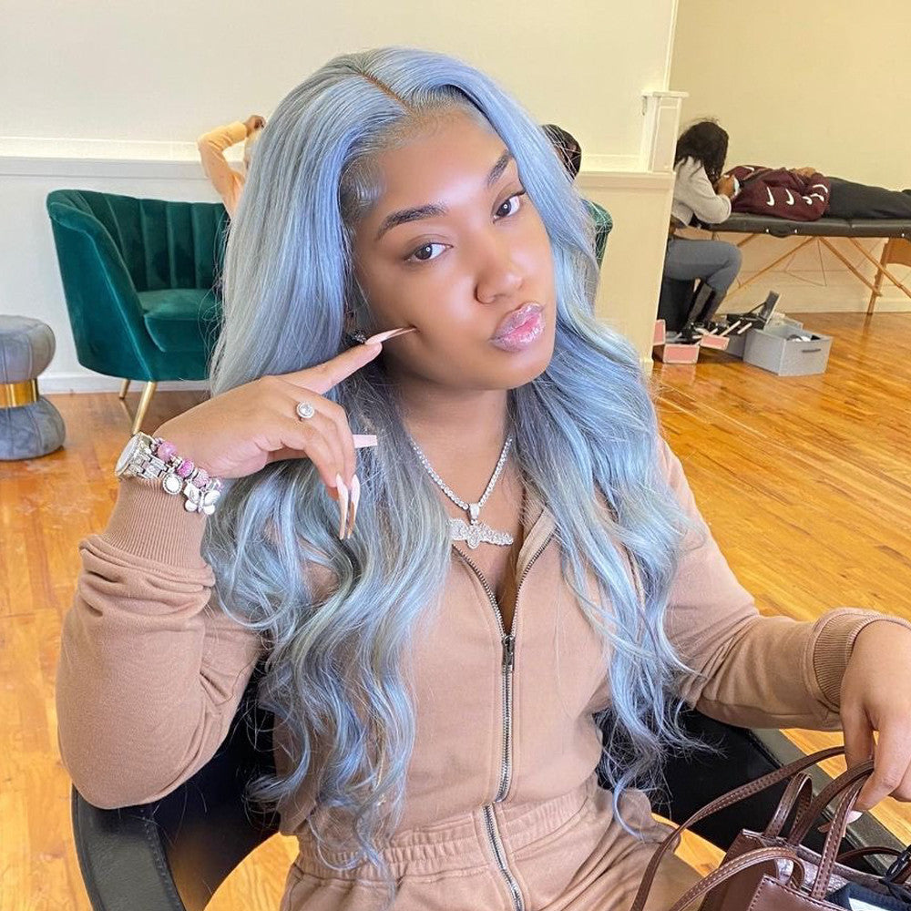 Gorgeous Grey Color Body Wave Human Hair 13x4 Transparent Lace Front Wigs Pre-Plucked 150% Density