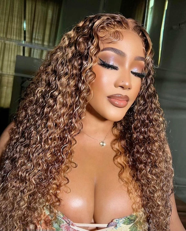 P4/27 Kinky Curly Human Hair 13x4 Transparent Lace Front Wigs Pre-Plucked 150% Density