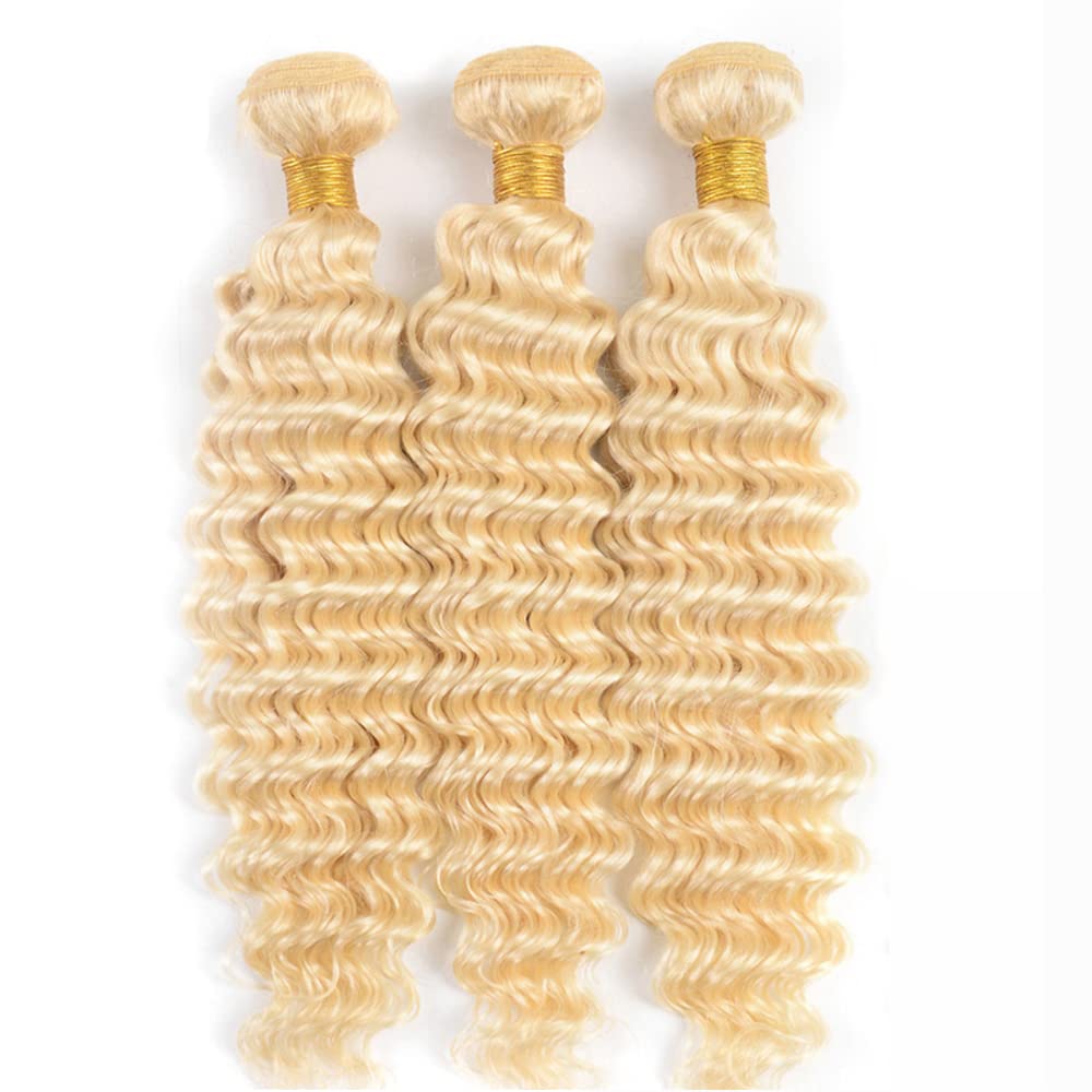 613 Blonde Deep Wave Curly Human Hair 1/3/4 Bundles 100% Human Hair Extensions