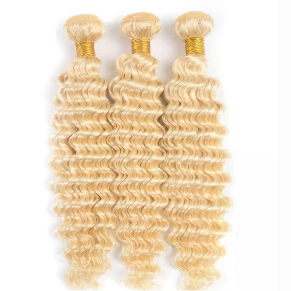 613 Blonde Deep Wave Curly Human Hair 1/3/4 Bundles 100% Human Hair Extensions