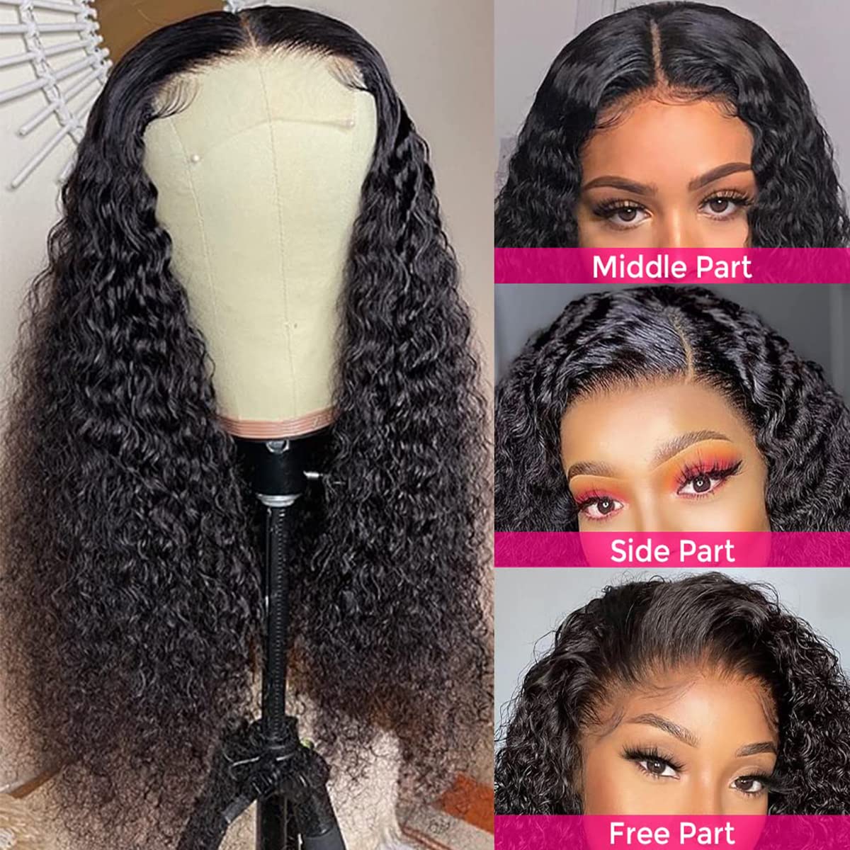 Cheap Kinky Curly Human Hair T Part Lace Wigs