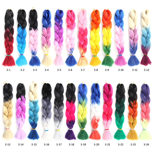 24 Colors Ombre 3 Color X-PRESSION ULTRA BRAIDS 100% KANEKALON CROCHET SYNTHETIC HAIR BRAIDS NON-PRE STRETCHED HAIR EXTENSIONS
