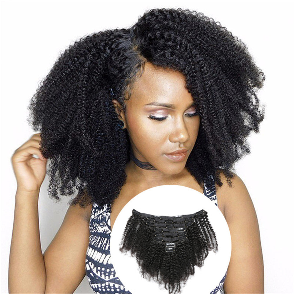 Brazilian Afro Kinky Curly Clip In Human Hair Extensions for Black Women 8Pcs/Set