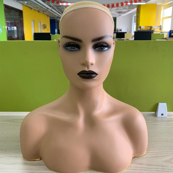 Realistic Female Brown Color Mannequin Head Stand with Black Lips Perfect for Display Hair Wigs, Hats, Sunglasses, Scarf, Jewelry, Eyelashes