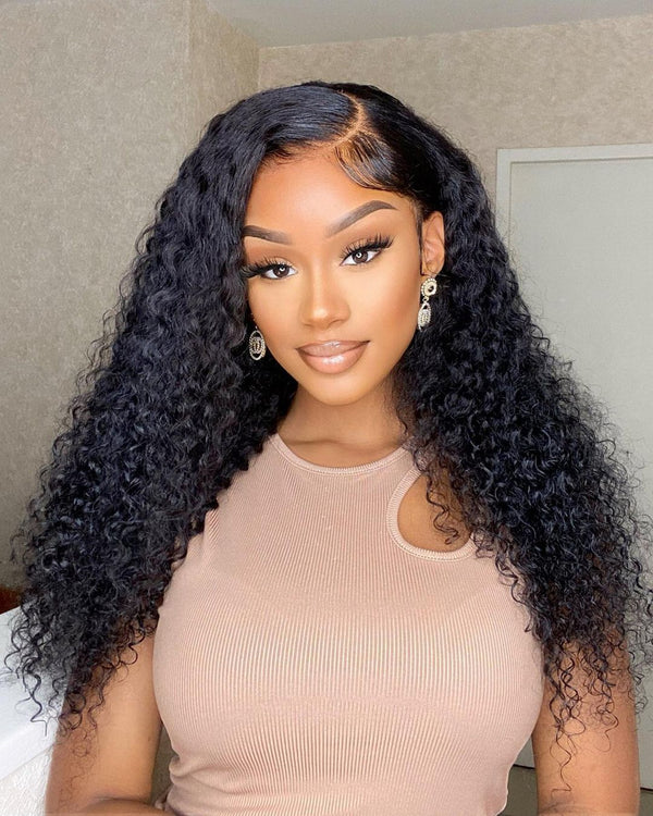 Cheap Kinky Curly Human Hair T Part Lace Wigs