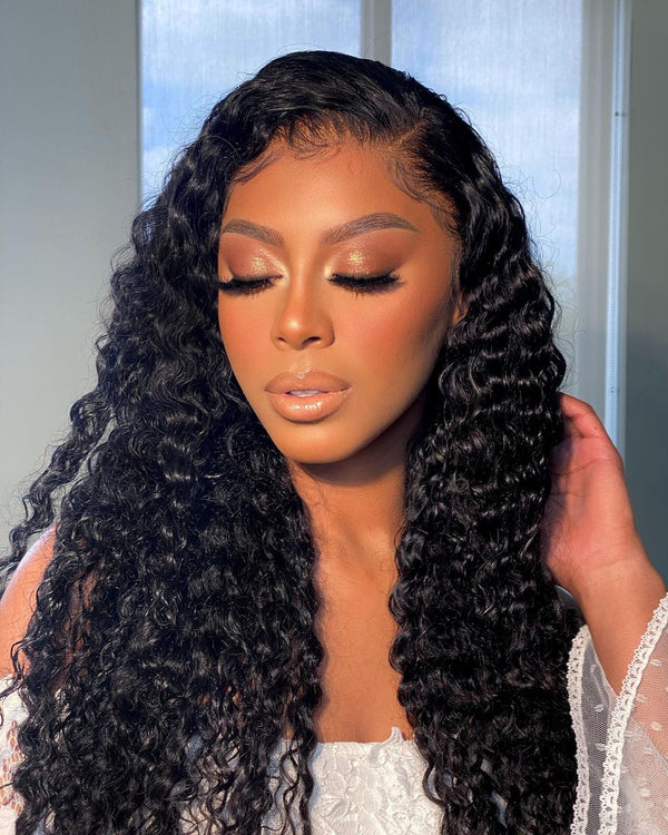 Cheap Deep Wave Human Hair T Part Lace Wigs